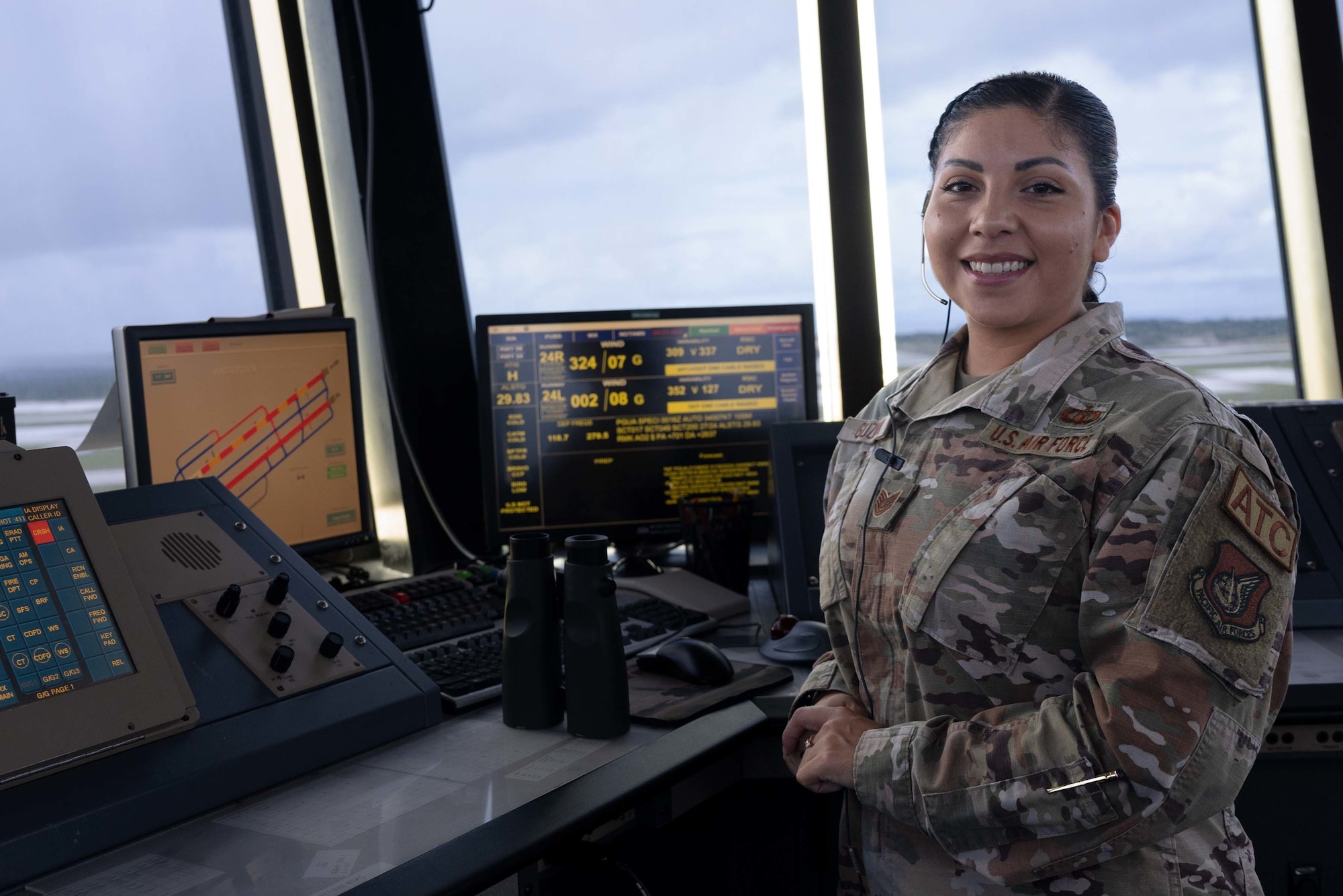 U.S. Air Force Tech Sgt. Omega Guzman, 36th Operations Support Squadron senior watch advisor, poses for a photo at Andersen Air Force Base, Guam, Aug. 22, 2022.