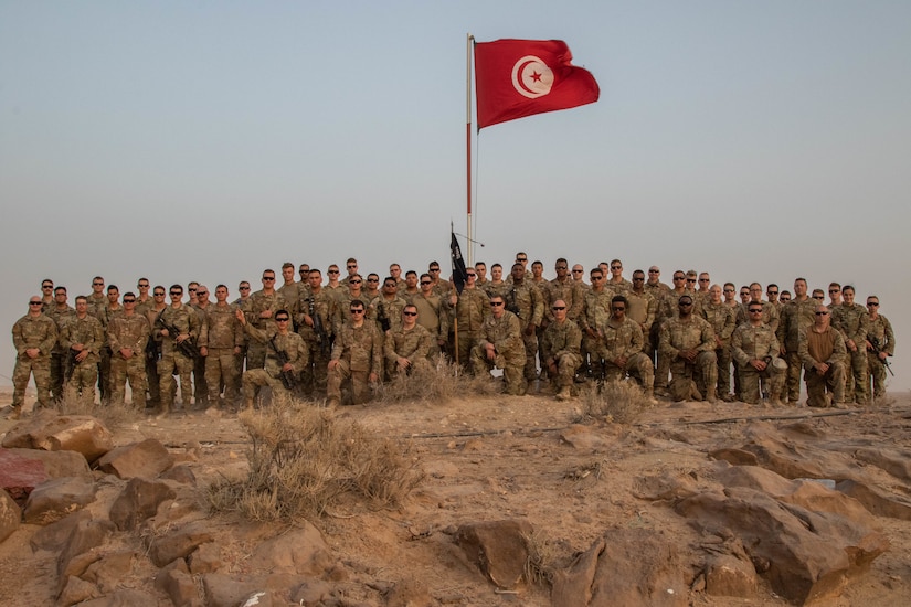 Michigan National Guard members of Bravo Company, 3rd Battalion, 126th Infantry Regiment, at the Ben Ghilouf Training Area in Tunisia June 27, 2022. They completed an overseas deployment for training exercise at African Lion 22, U.S. Africa Command's largest and premier annual exercise.