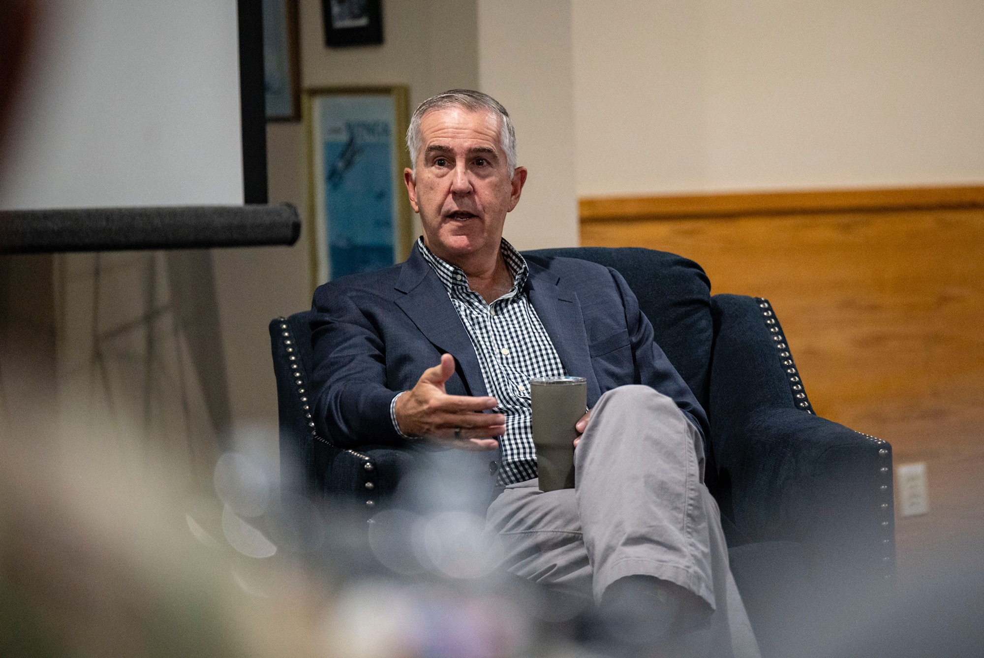 Retired Gen. John Hyten, former Vice Chairman of the Joint Chiefs of Staff, takes part in a discussion with Space Training and Readiness Command senior leaders and spouses during a conference