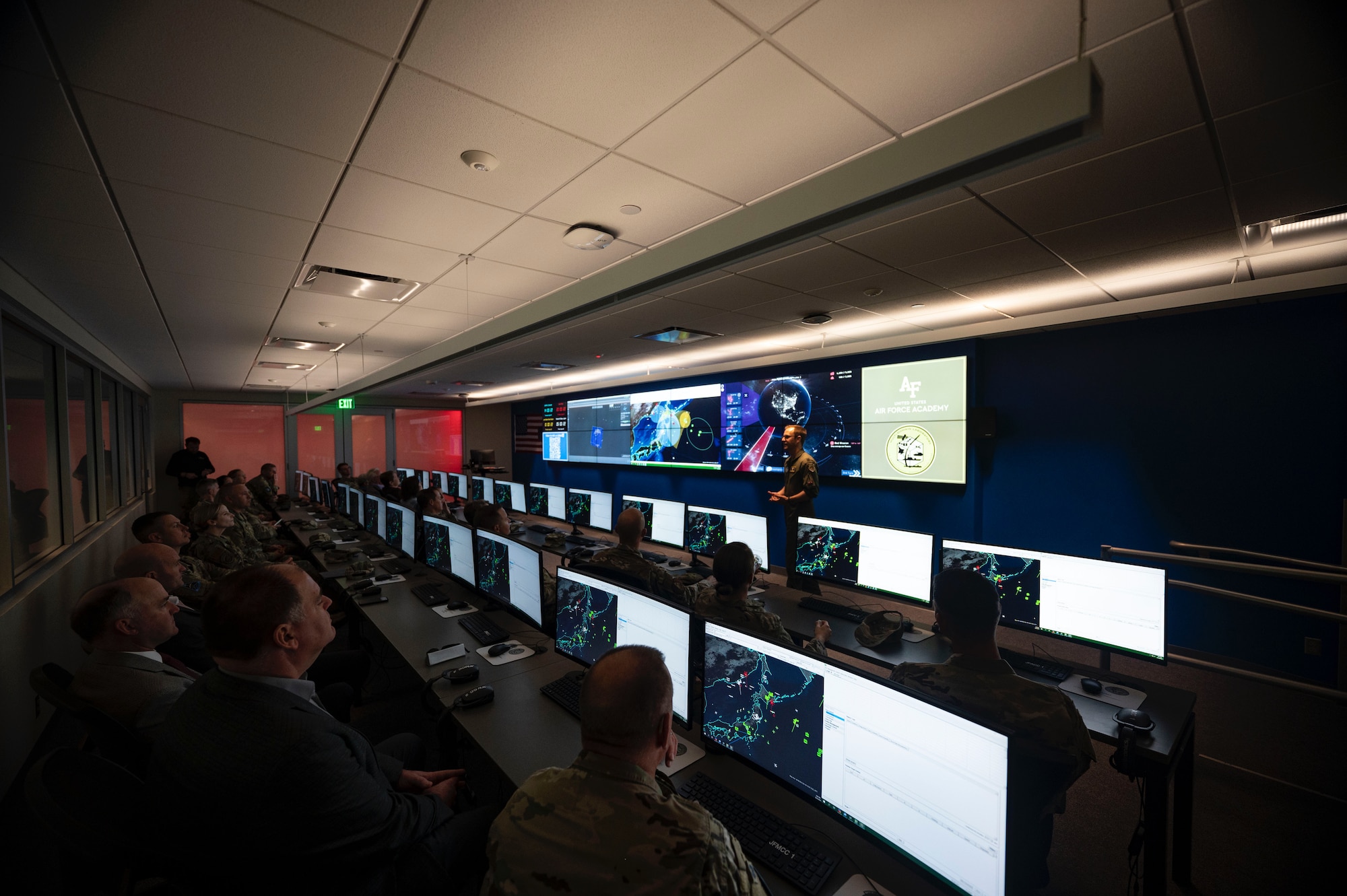 Space Training and Readiness Command senior leaders tour the MultiDomain laboratory during a conference at the U.S. Air Force Academ