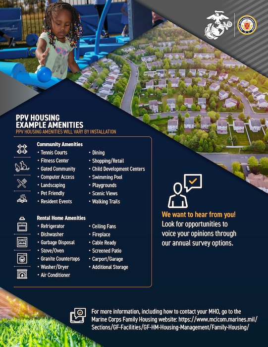 Flyer showing the amenities that come with PPV Housing.