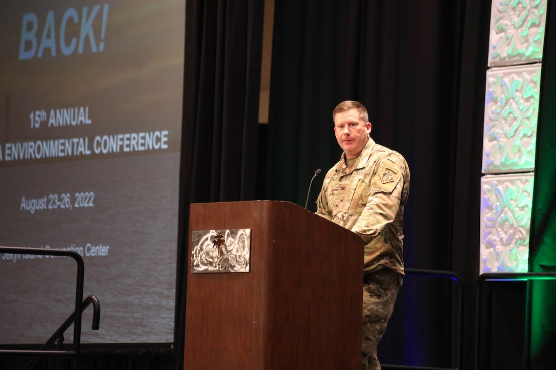 Col. Joseph Geary, U.S. Army Corps of Engineers, Savannah District commander, was a keynote speaker during the 15th annual Georgia Environmental Conference plenary sessions Aug. 24. The environmental conference is noted as the largest, most comprehensive educational environmental opportunity in Georgia. Savannah District’s leaders and team members talked about what the District does to maintain, restore, protect, and improve the environment through its many projects and regulatory programs.