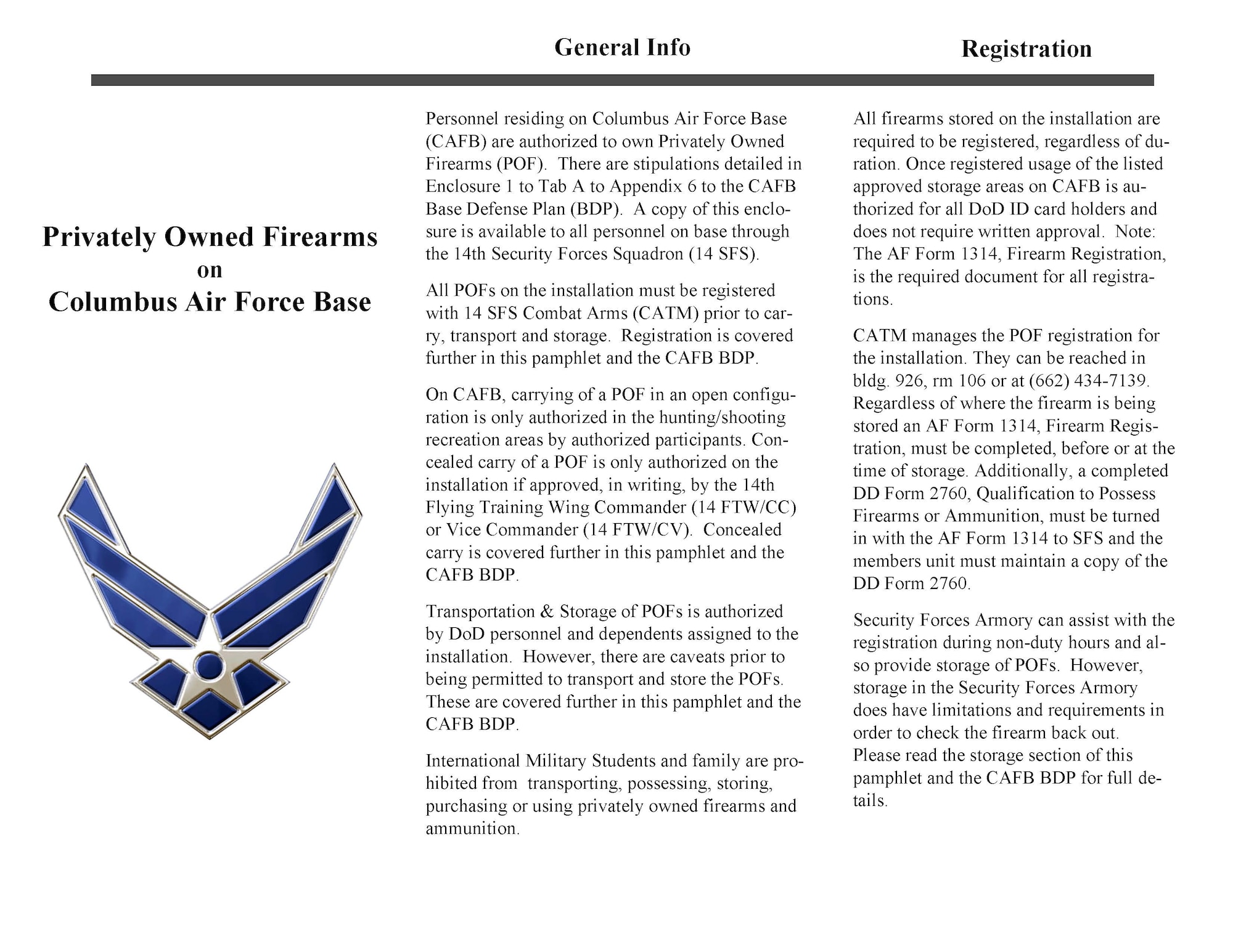 Privately Owned Firearms guidance for Columbus Air Force Base residents.