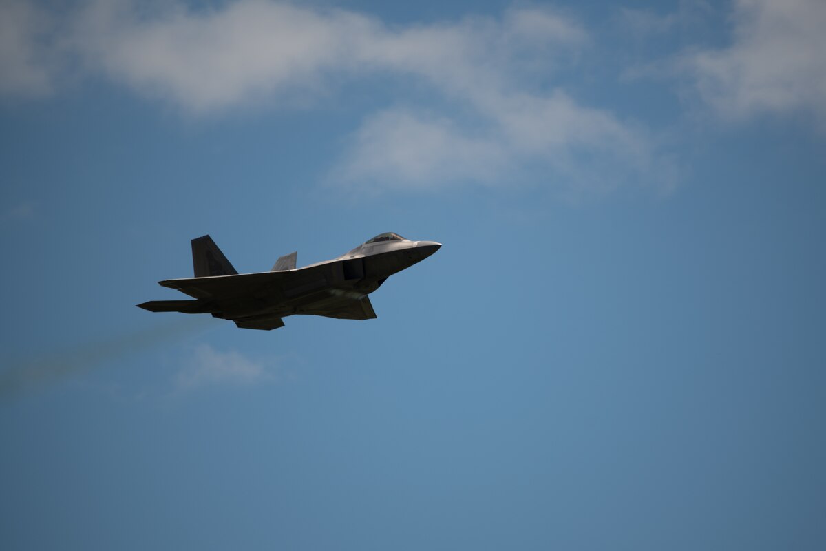 U.S. Air Force Maj. Joshua 'Cabo' Gunderson, F-22 Raptor Demonstration Team commander, performs during an air demonstration on Maxwell Air Force Base, Ala., May 13, 2021.