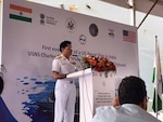 India’s Vice Chief of Naval Staff Vice Adm. S.N. Ghormade welcomes the Lewis and Clark-class dry cargo ship USNS Charles Drew (T-AKE 10) to L&T Shipyard in Kattupalli, near Chennai, India, Aug. 7, 2022 where the ship will conduct scheduled maintenance.  As part of Military Sealift Command’s Combat Logistics Force (CLF), Charles Drew enables U.S. Navy ships to remain at sea and combat ready for extended periods of time.  In addition, CLF ships, like Charles Drew, also resupply international partners and allies operating in the Indo-Pacific Region.  Under Commander, U.S. Pacific Fleet, 7th Fleet is the U.S. Navy's largest forward-deployed numbered fleet and routinely interacts and operates with 35 maritime nations in preserving a free and open Indo-Pacific Region