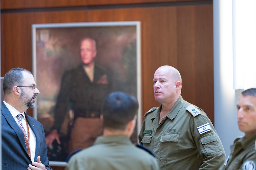 Maj. Gen. Hidai Zilberman, Israeli Defense and Armed Forces Attaché to the United States, is given a tour by U.S. Army Central command historian, Mr. Michael Clauss, at USARCENT Headquarters, Shaw AFB, August 31, 2022