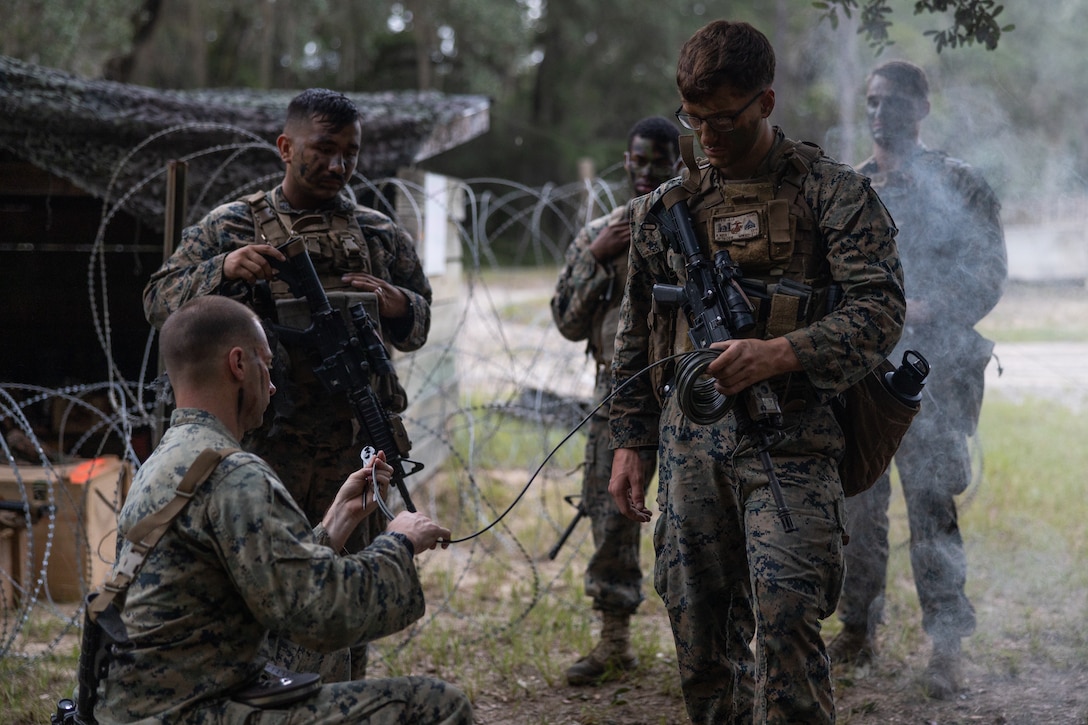 U.S. Marines with Marine Wing Support Squadron 273, Marine Aircraft Group 31, demonstrate how to conduct a time fuse test during a demolition range at Fort Stewart, Georgia, Aug. 24, 2022. MWSS-273 conducted a demolition range at Fort Stewart to provide Marines with the necessary training to safely employ different types of charges for different scenarios they may encounter.