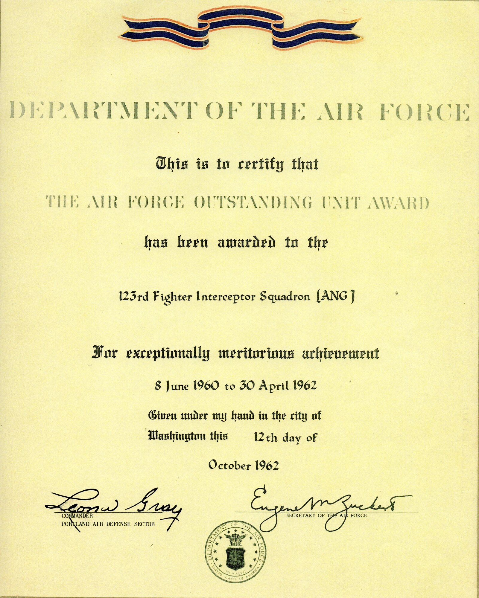 The Oregon Air National Guard’s First Outstanding Unit Award