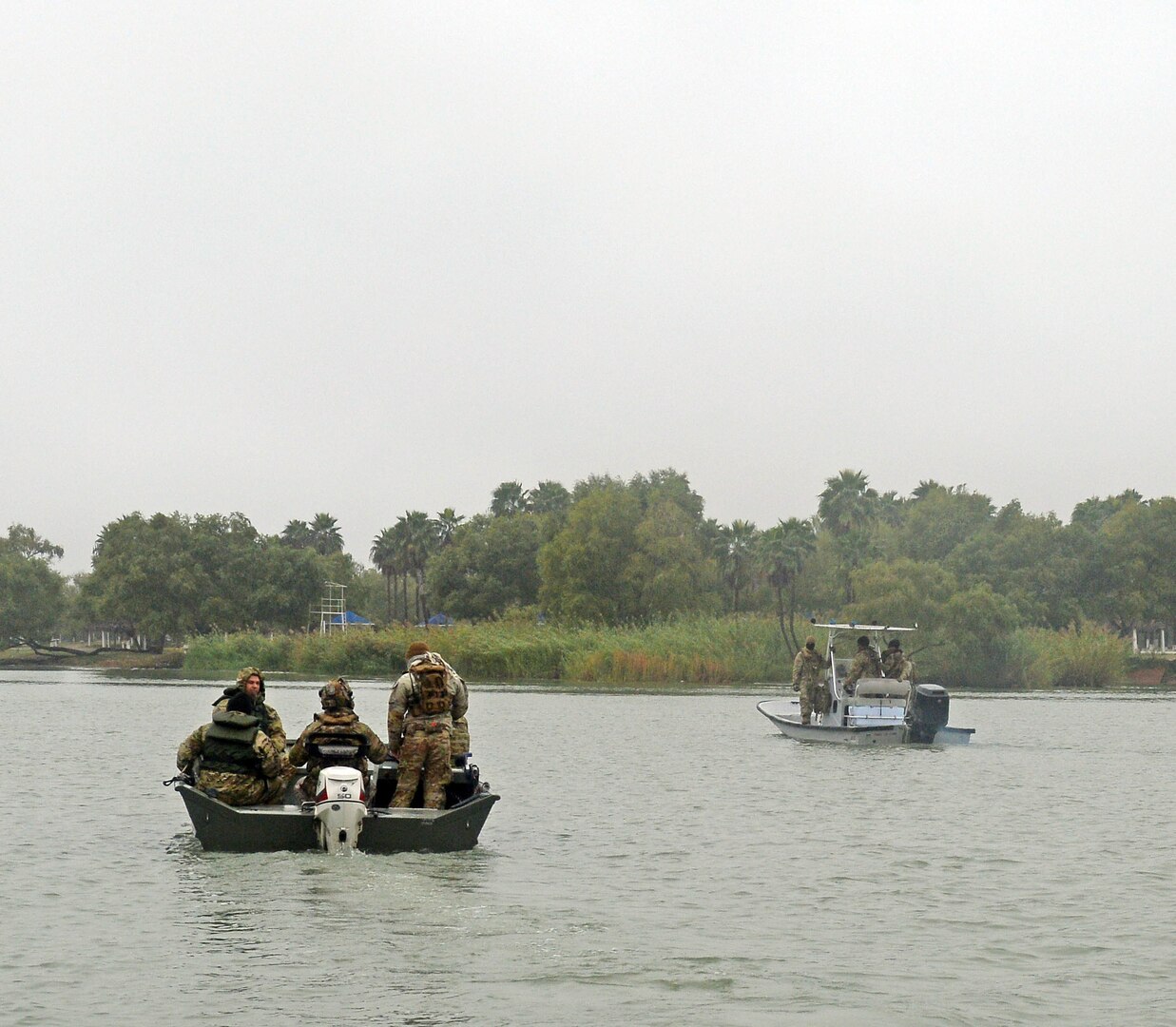 Texas National Guard members give Senior Enlisted Advisor Tony L. Whitehead, the senior enlisted advisor for the chief, National Guard Bureau, a tour along the Rio Grande River Nov. 23, 2022, in Harlingen, Texas. Guardsmen assigned to the Rio Grande area of operations patrol areas used by human smugglers to bring migrant families and unaccompanied migrant youth across into South Texas.