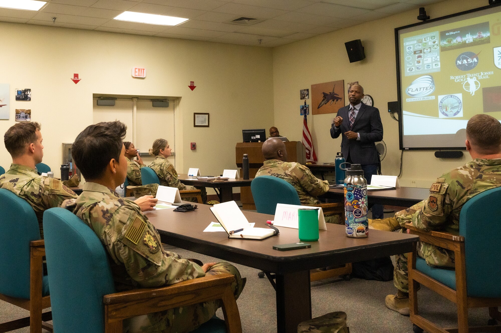 U.S. Air Force Chief Master Sgt. (Ret.) Todd Simmons, former Command Chief Master Sergeant of Air University, Maxwell Air Force Base, Alabama, speaks to aspiring senior enlisted leaders during an SEL course Nov. 29, 2022, at Luke Air Force Base, Arizona.