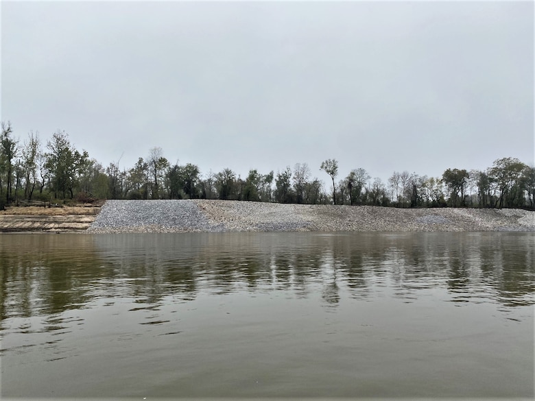 Congratulations to the Memphis District for recently completing a $6M Bipartisan Infrastructure Law (BIL)-funded project at Below Knowlton, Arkansas. 

“Work to complete revetment stone repairs began on Sep. 27, 2022,” Project Manager Zach Cook said. “Work was then completed ahead of the required completion date on Nov. 8, 2022, despite record low water conditions and stone delivery delays due to tow restrictions.” 

Contractor Luhr Bros., Inc. from Columbia, Illinois, executed the project work, which consisted of placing approximately 163,000 tons of Graded Stone C (400-pound maximum stone-size) to repair two bank failures. Repairing these banks ultimately restored them to stable slopes.