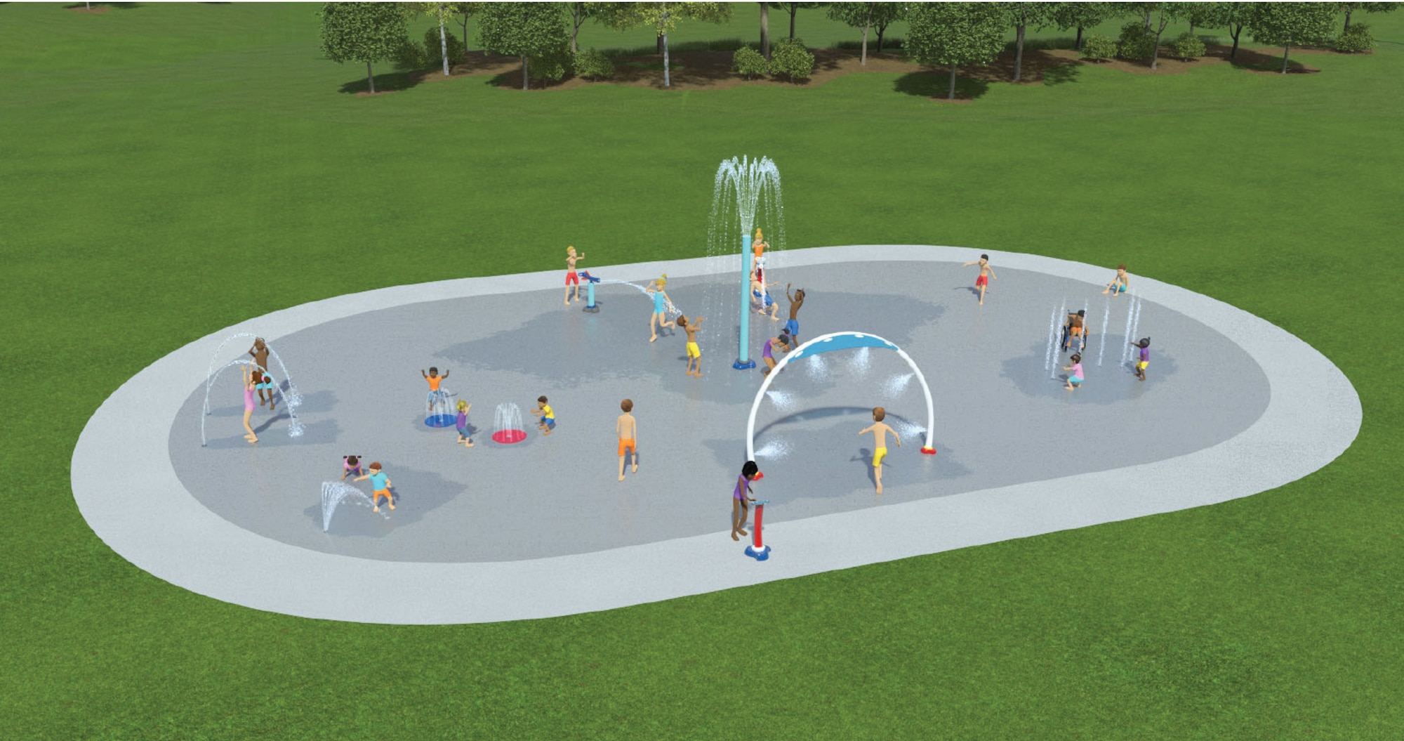 A visual rendering of the completed splash pad.