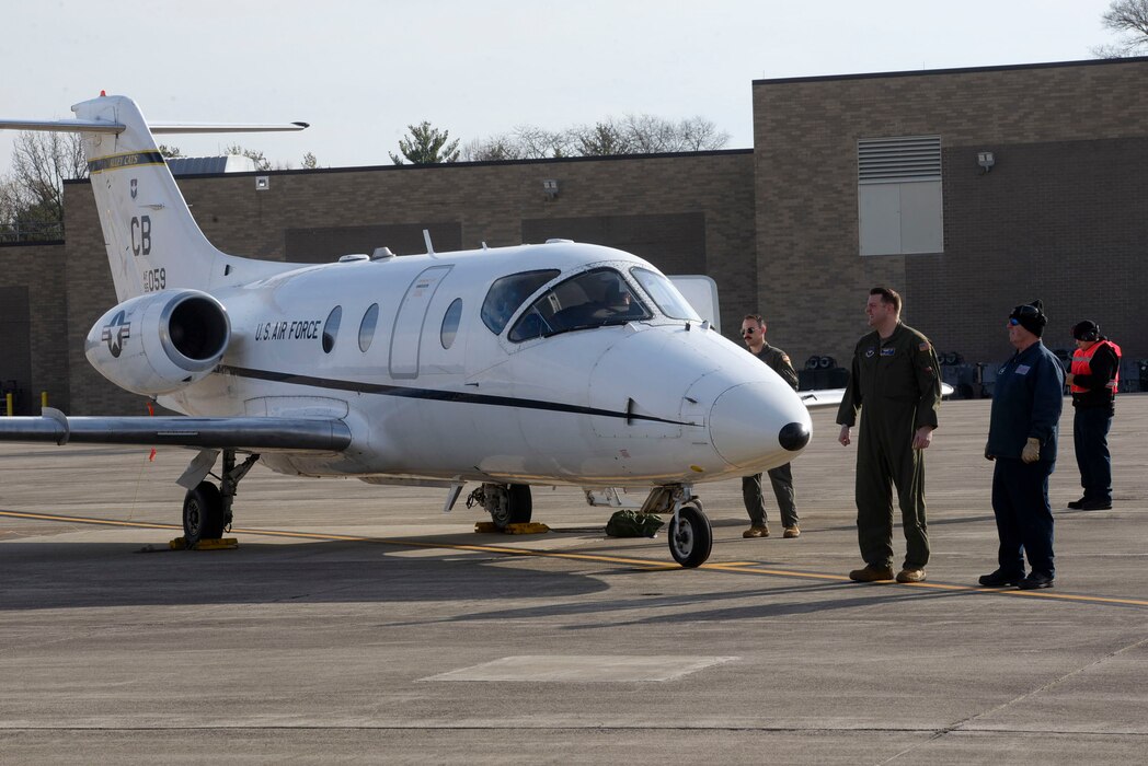 Flightcrew and T-1 Jayhawk on the flightline.