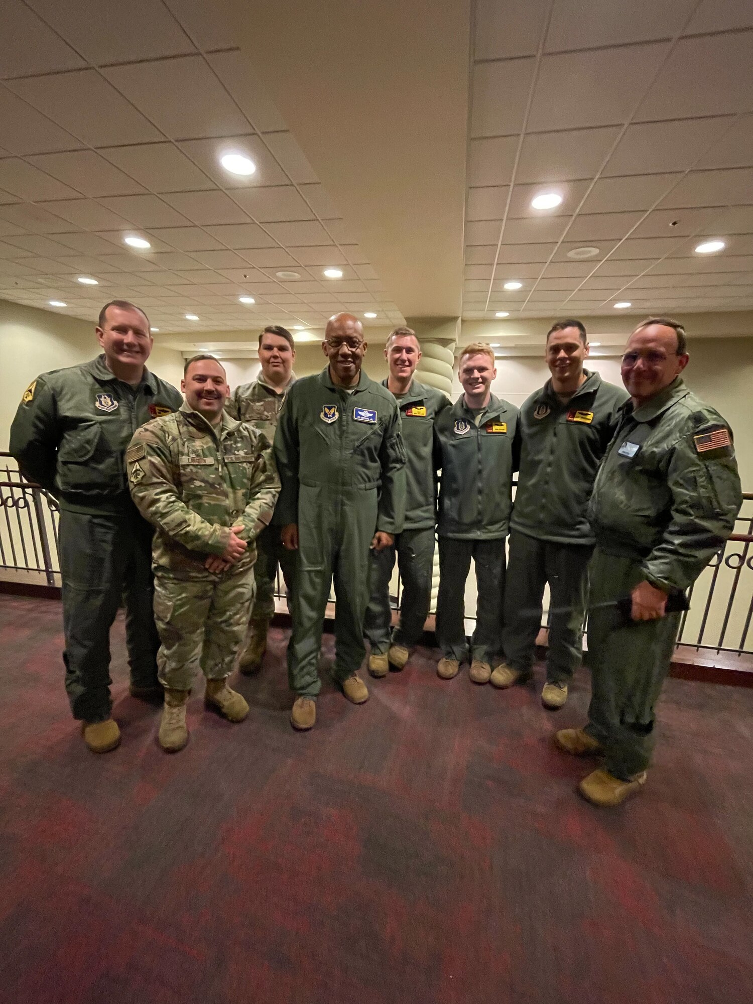 Members of the 507th Air Refueling Wing, Tinker Air Force Base, Oklahoma, participates in a flyover of a Texas Tech football game in honor of Veteran's Day weekend with Gen. Charles Q. Brown, Chief of Staff of the Air Force in attendance.