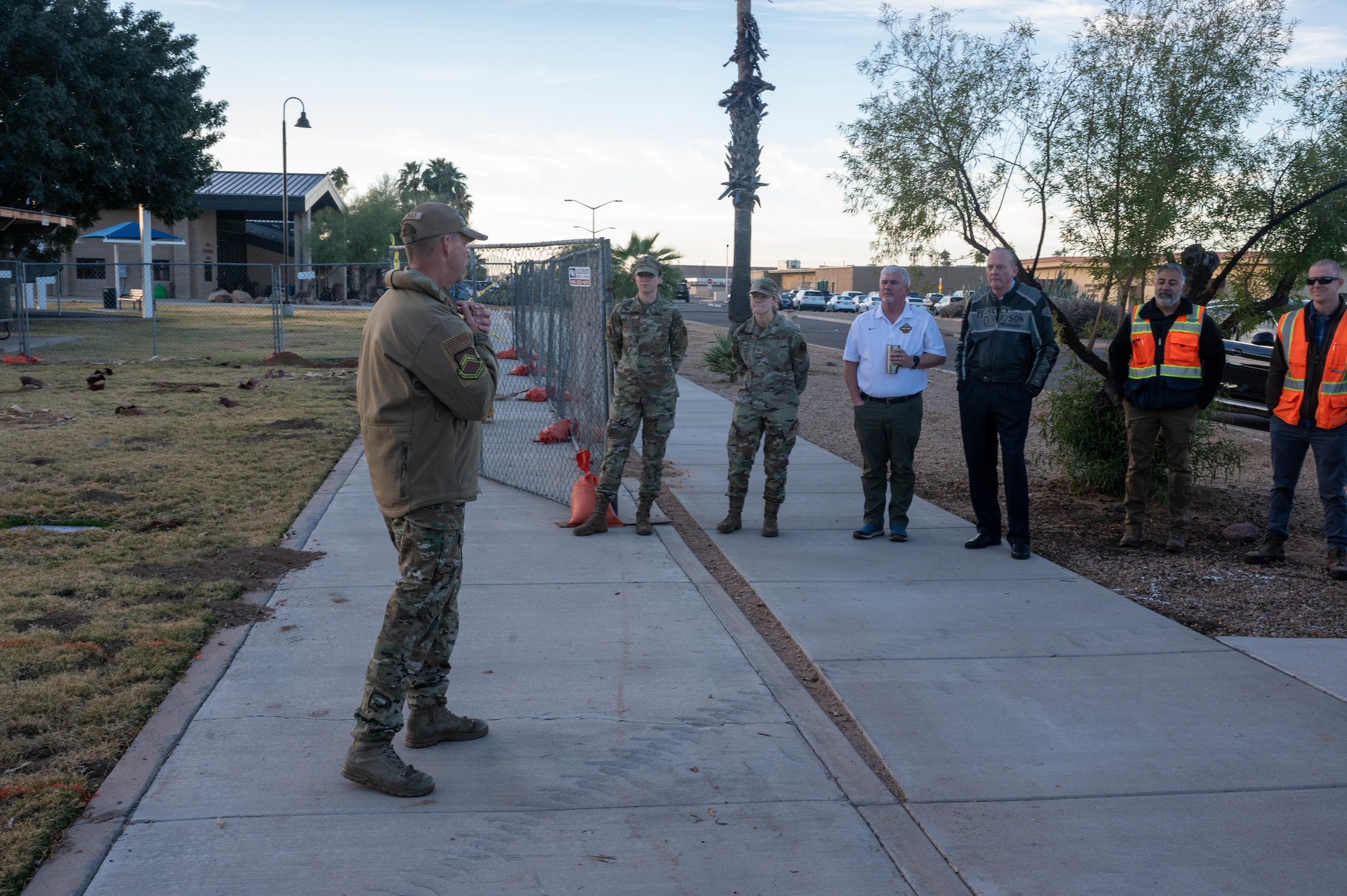 U.S. Air Force Col. Anthony Mullinax, 56th Mission Support Group commander, addresses attendees of a splash pad groundbreaking ceremony, Nov. 30, 2022, at Luke Air Force Base, Arizona.