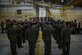 The Airmen of the 69th Bomb Squadron render a salute at Minot Air Force Base, N.D., Dec. 2, 2022.. Those in attendance included families of both commanders, support staff and the Knighthawks of the 69th BS. (U.S. Air Force Photo by Airman 1st Class Alexander Nottingham)