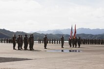 U.S. Marines with Marine Wing Support Squadron 174 participate in a relief and appointment ceremony, Marine Corps Air Station Kaneohe Bay, Marine Corps Base Hawaii, Nov. 29, 2022. Sgt. Maj. Michael Marie Jr., offgoing sergeant major, MWSS-174, was relieved by Sgt. Maj. Kevin Hopkins, oncoming sergeant major, MWSS-174. (U.S. Marine Corps photo by Cpl. Brandon Aultman)