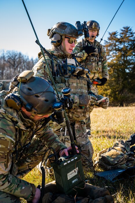 Airmen operating field radio.