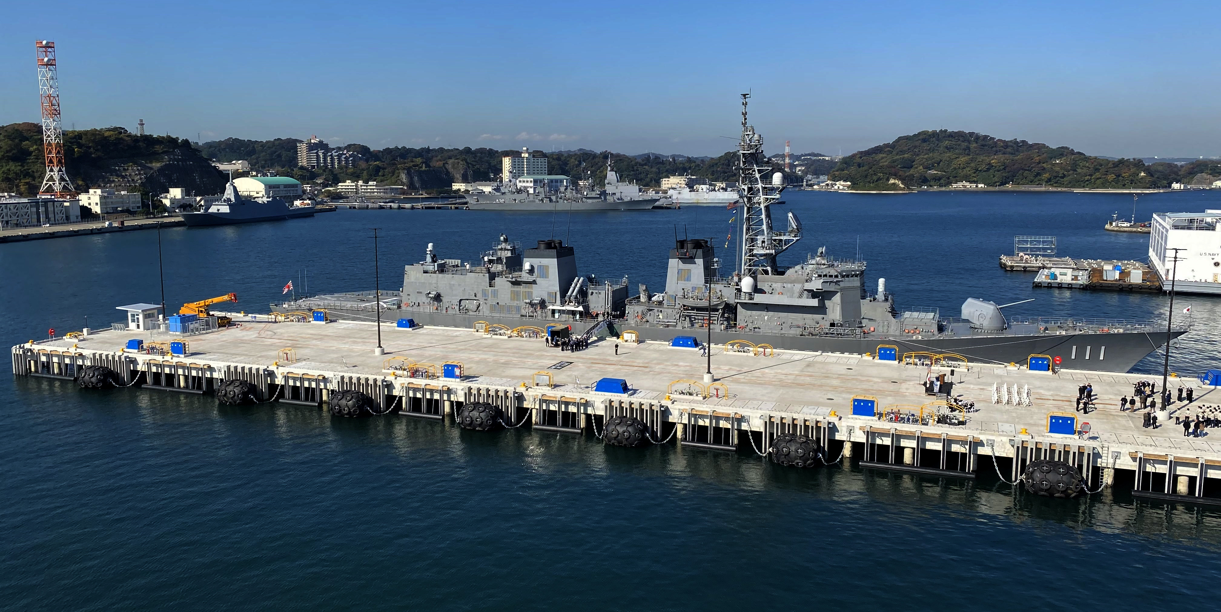 Japan Maritime Self Defense Force Destroyer, JS Onami (DD-111) sits pierside on the newly-completed Pier 5 onboard Commander Fleet Activities Yokosuka (CFAY).