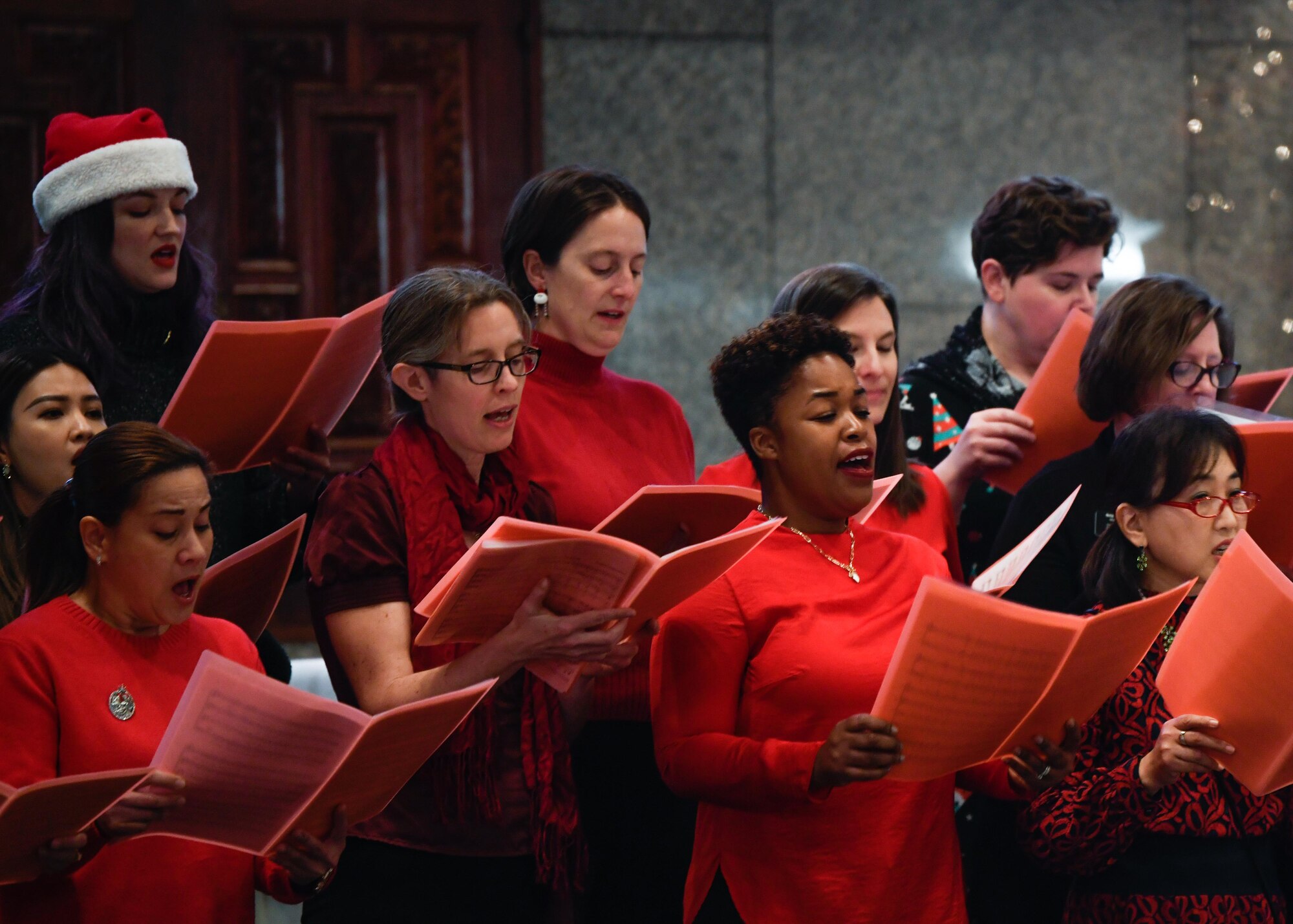 A choir sings.