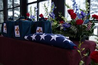 The remains of five unaccompanied veterans were given final honors during a funeral service at the Fort Richardson National Cemetery on Joint Base Elmendorf-Richardson, Alaska, Nov. 30, 2022. The Department of Military and Veterans Affairs works jointly with the federally recognized non-profit organization Missing in American Project in locating, identifying and interring the unclaimed cremated remains of veterans with full honors and ceremony. (Alaska National Guard photo by Victoria Granado)