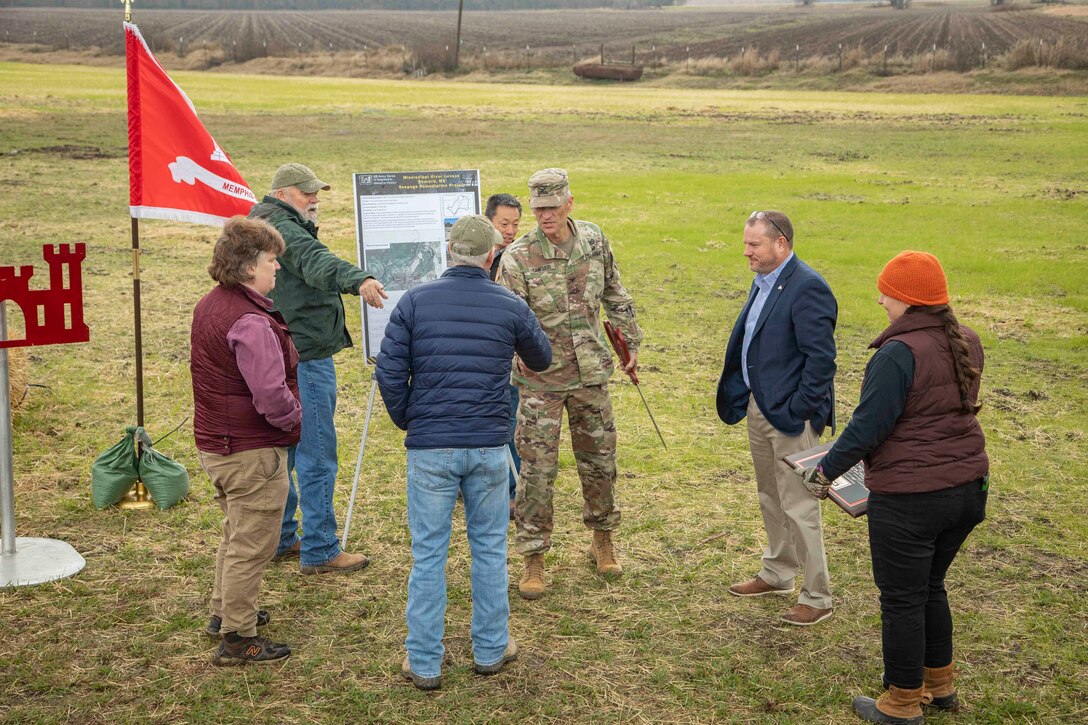 Memphis District Commander Col. Brian Sawser, district leadership, project delivery team members, and Project Partner Yazoo Mississippi Delta Levee Board, gathered for a ribbon cutting ceremony today, Nov. 15, 2022, to celebrate the completed Sherard Seepage Remediation Construction Project. 

Location: Coahoma County, Mississippi
Contract Amount: $1,800,000
Substantial Completion Date: Oct. 17, 2022
Contractor: Syte Corporation 
Project Partner: Yazoo Mississippi Delta Levee Board