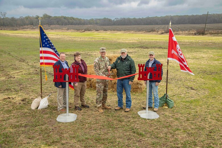 Memphis District Commander Col. Brian Sawser, district leadership, project delivery team members, and Project Partner Yazoo Mississippi Delta Levee Board, gathered for a ribbon cutting ceremony today, Nov. 15, 2022, to celebrate the completed Sherard Seepage Remediation Construction Project. 

Location: Coahoma County, Mississippi
Contract Amount: $1,800,000
Substantial Completion Date: Oct. 17, 2022
Contractor: Syte Corporation 
Project Partner: Yazoo Mississippi Delta Levee Board