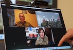 Airmen and Guardians from the Refinery program meet virtually with Chief Master Sgt. of the Air Force JoAnne S. Bass Oct. 13, 2022, to discuss their projects. The Refinery’s fifth cohort met with Bass to discuss innovative projects focused on improving systems, operations and processes. The Refinery, an initiative of AFWERX’s Spark Division, targets grassroots innovation efforts within the Department of the Air Force. (U.S. Air Force photo by Dennis Stewart).