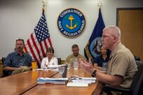 U.S. Navy Rear Adm. John Wade, Joint Task Force-Red Hill (JTF-RH) Commander, speaks to the Fuel Tank Advisory Committee (FTAC) held virtually onboard Joint Base Pearl Harbor-Hickam, Hawaii, Nov. 9, 2022.