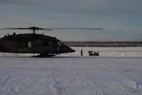 University of Alaska Army ROTC cadets’ stage at the designated landing zone on the Malemute drop zone on Joint Base Elmendorf-Richardson Alaska, Dec. 2, as an Alaska Army National Guard UH-60L Black Hawk helicopter assigned to 1-207th Aviation Regiment approaches to conduct an extraction. The Seawolf ROTC Detachment maneuvered across more than one mile of frozen terrain to assault opposition forces and secure its objective. The Alaska Army National Guard’s General Support Aviation Battalion routinely trains with all branches of the military as well as civilian agencies to increase its operational interoperability and to be ready for a wide range of federal and state missions.