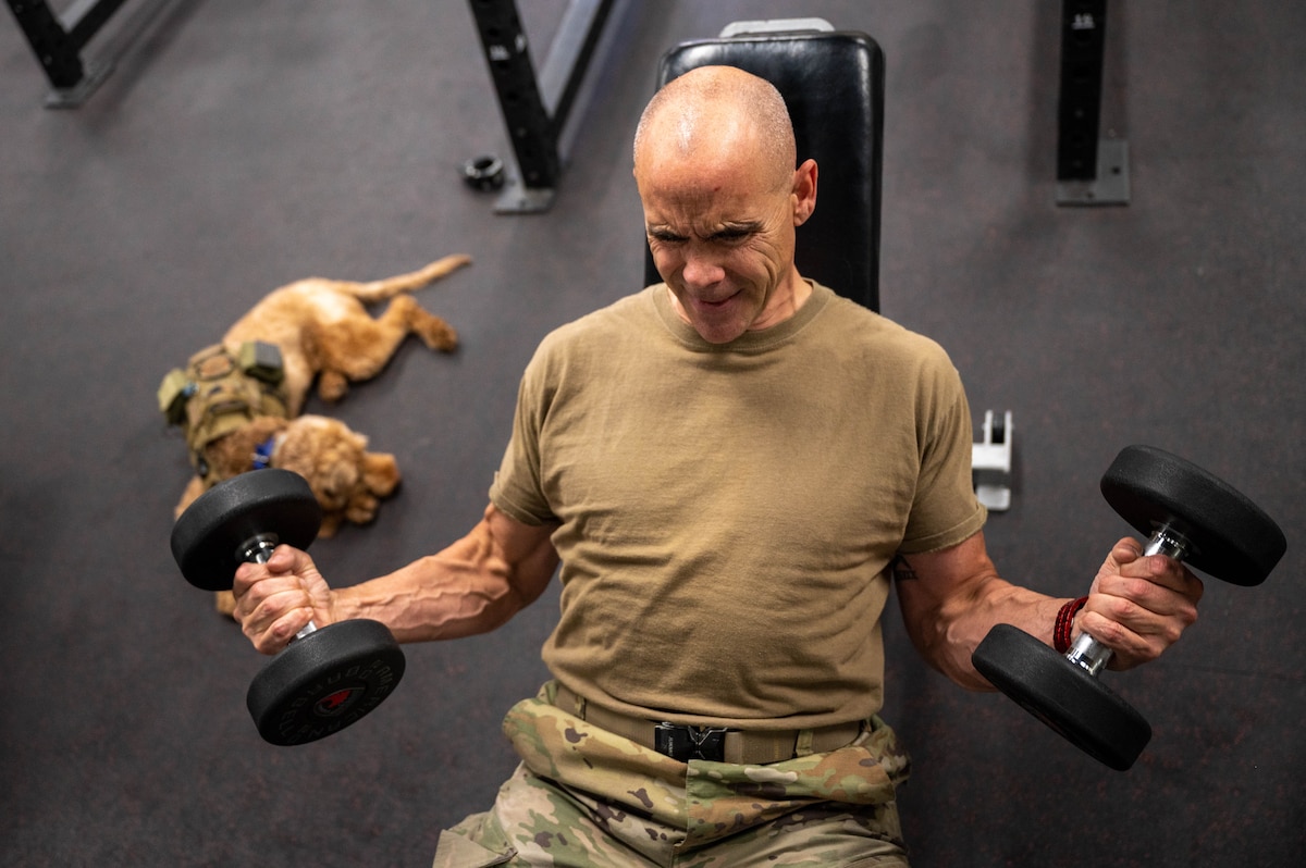 U.S. Air Force Col. Adam Roberts, the 555 RED HORSE Squadron commander, practices physical wellness by routinely exercising at Nellis Air Force base, Nevada, September 20, 2022. Roberts expressed the importance of mental and physical wellness by making the efforts in acknowledging and tackling issues and to bring awareness to accepting mental and physical issues of one's self and others around us.
