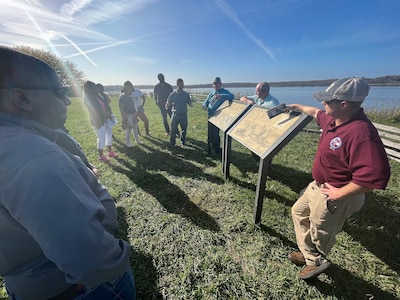 Georgia National Guard logisticians discuss large sustainment issues for large-scale combat operations during a Nov. 4, 2022, staff ride at City Point, Va., the site of Lt. Gen. Ulysses Grant’s supply depot for the Petersburg and Richmond campaigns in 1864 and 1865.