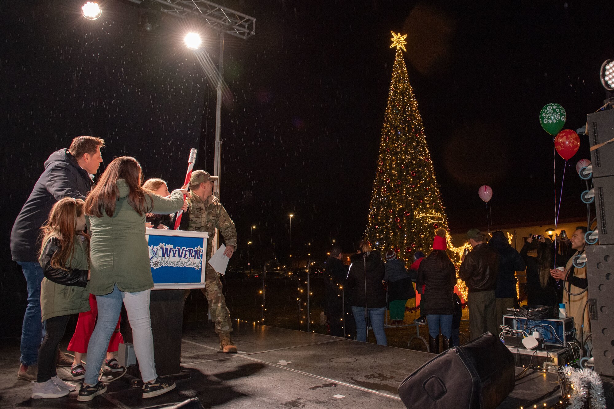 Wyvern Wonderland event participants prepare to flip the tree lighting switch during the Wyvern Wonderland holiday event