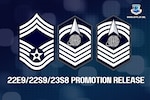 Rank insignias of Air Force chief and Space Force's senior and chief master sergeant on blue background