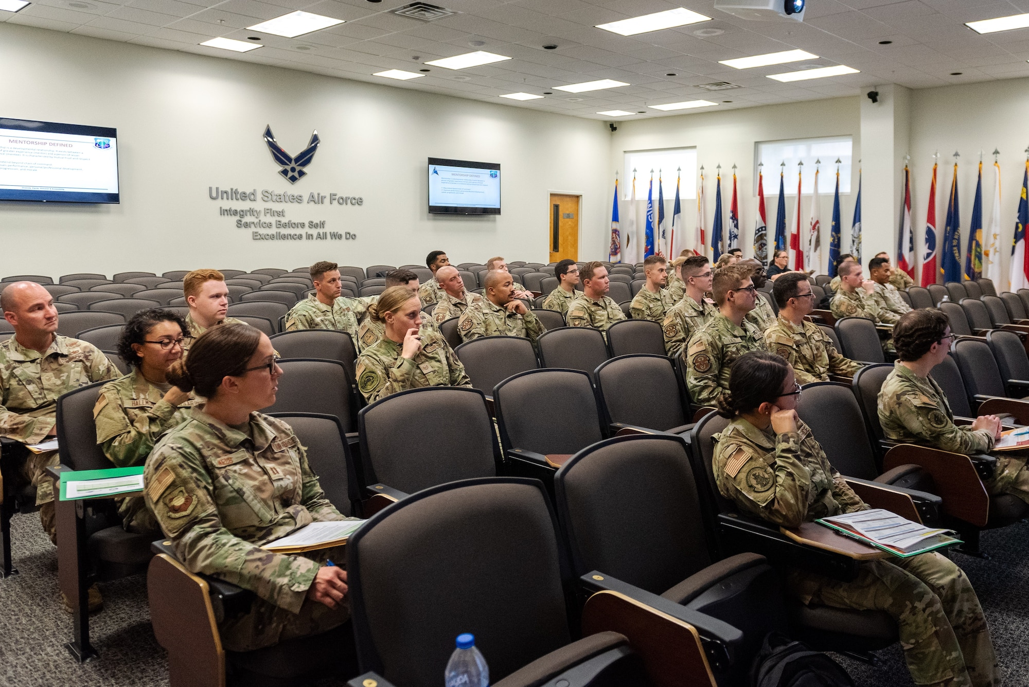 Space Launch Delta 45 rolls out a new First Term Airman and Guardian Course mentorship program called ‘Everyone Wins with Mentoring’ on Oct. 13, 2022. The program paired up 13 mentees with 15 mentors and will run for 4 months. (U.S. Space Force photo by Deanna Murano)