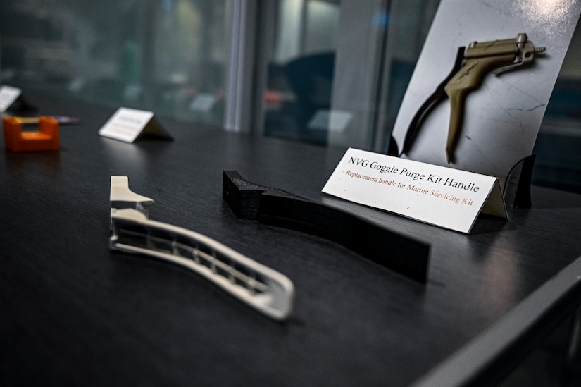 3D printed items are displayed at the 305th Air Mobility Wing Innovation Lab at Joint Base McGuire-Dix-Lakehurst, N.J. on Dec 5, 2022. The 305th Innovation Lab was acknowledged for its numerous contributions to the Joint Base and Air Mobility Command.
