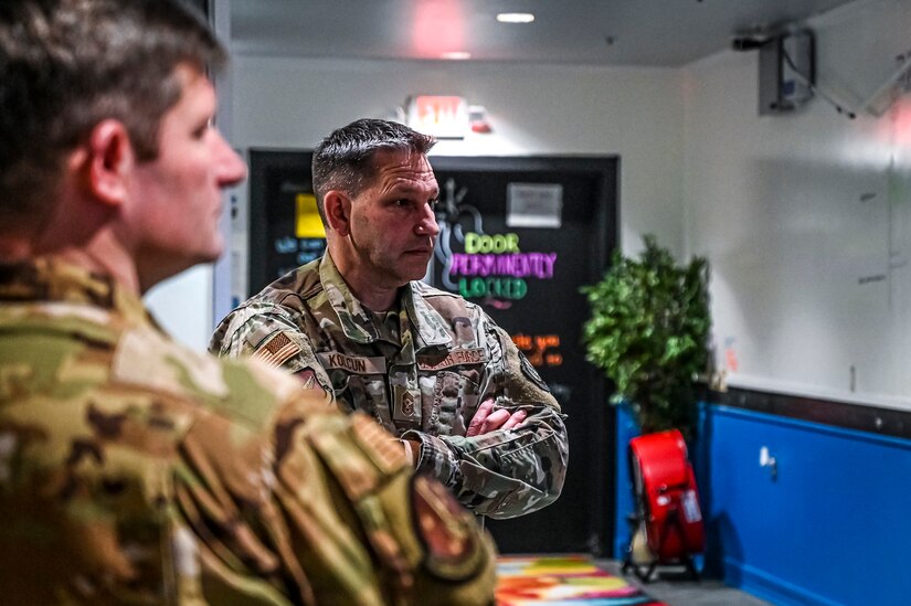 Chief Master Sgt. David Kolcun, 305th Air Mobility Wing command chief, speaks to team members with the Innovation Lab at Joint Base McGuire-Dix-Lakehurst, N.J. on Dec. 5, 2022. The 305th Innovation Lab was acknowledged for its numerous contributions to the Joint Base and Air Mobility Command.