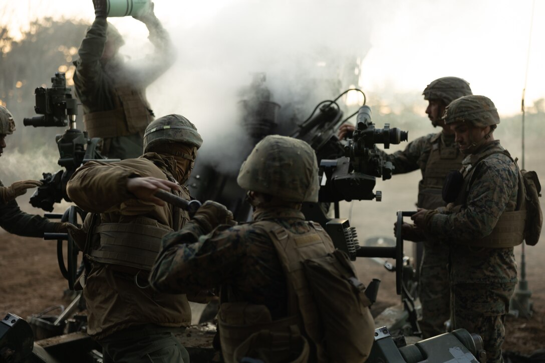 U.S. Marines with 3d Battalion, 12th Marines conduct live fire training during Artillery Relocation Training Program 22.3 at the Ojojihara Maneuver Area, Miyagi, Japan, Dec. 3, 2022. The skills developed at ARTP increase the proficiency and readiness of the only permanently forward-deployed artillery unit in the Marine Corps, enabling them to provide precision indirect fires. (U.S. Marine Corps photo by Lance Cpl Eduardo Delatorre)