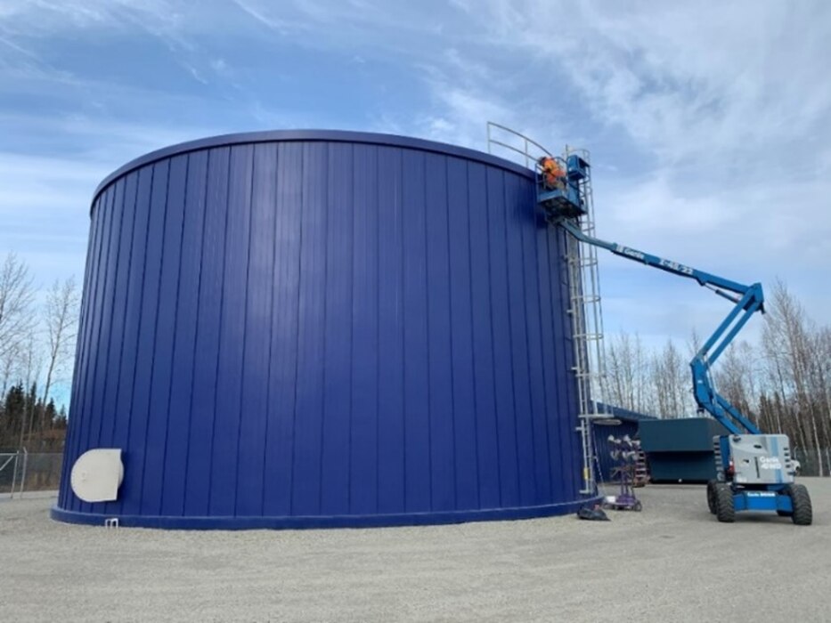 Finishing up a water storage tank