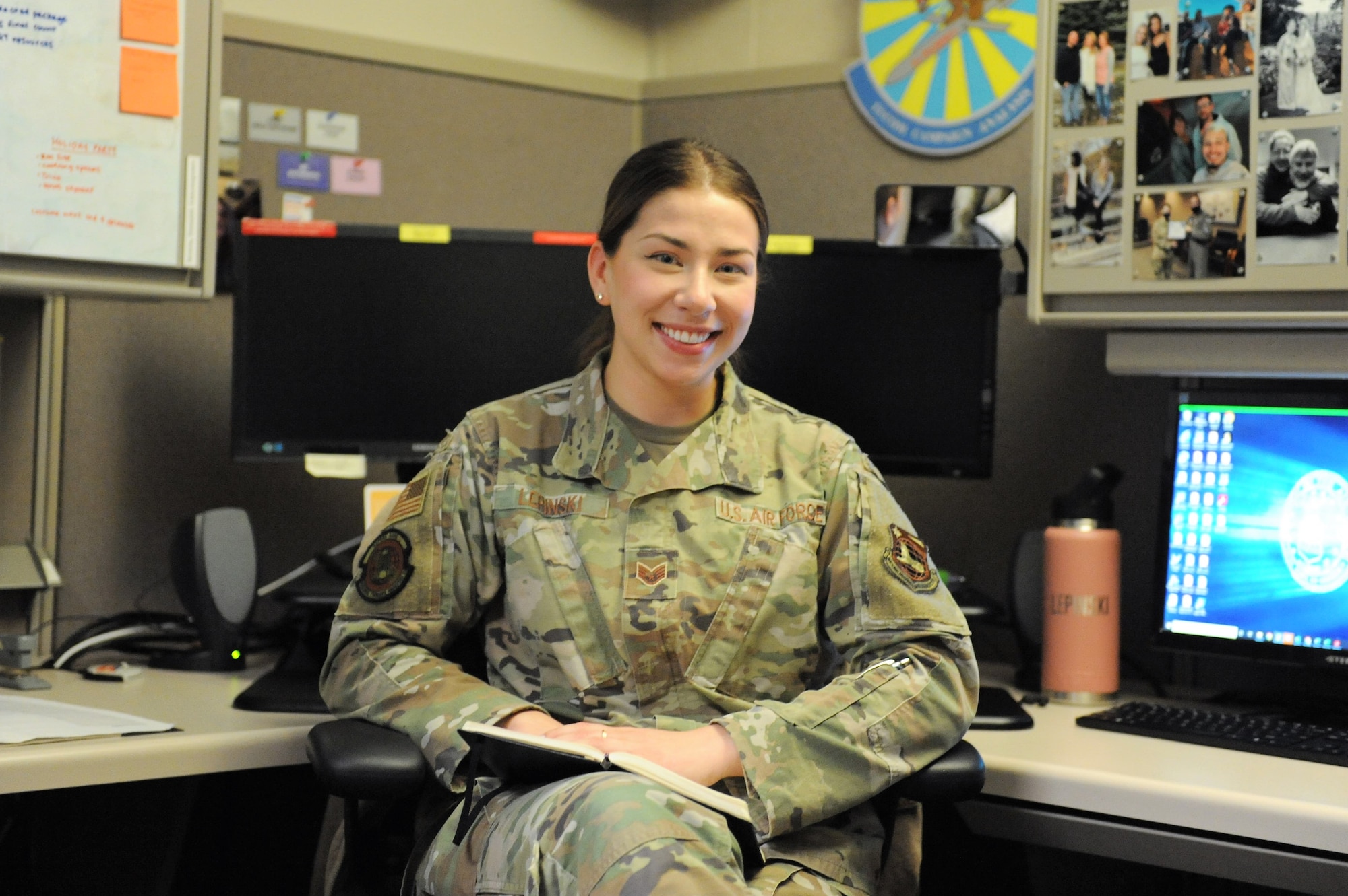 Staff Sgt. Gabrielle Lepinski, National Air and Space Intelligence Center analyst, poses for a photo at Wright-Patterson Air Force Base, Ohio, Dec. 2, 2022. On Nov. 22, NASIC leadership informed Lepinski she has been selected for the Senior Enlisted Commissioning Program, allowing her to study full-time, earn her degree, and then enter Officer Training School to receive her commission. (U.S. Air Force photo by Senior Airman Kristof J. Rixmann)