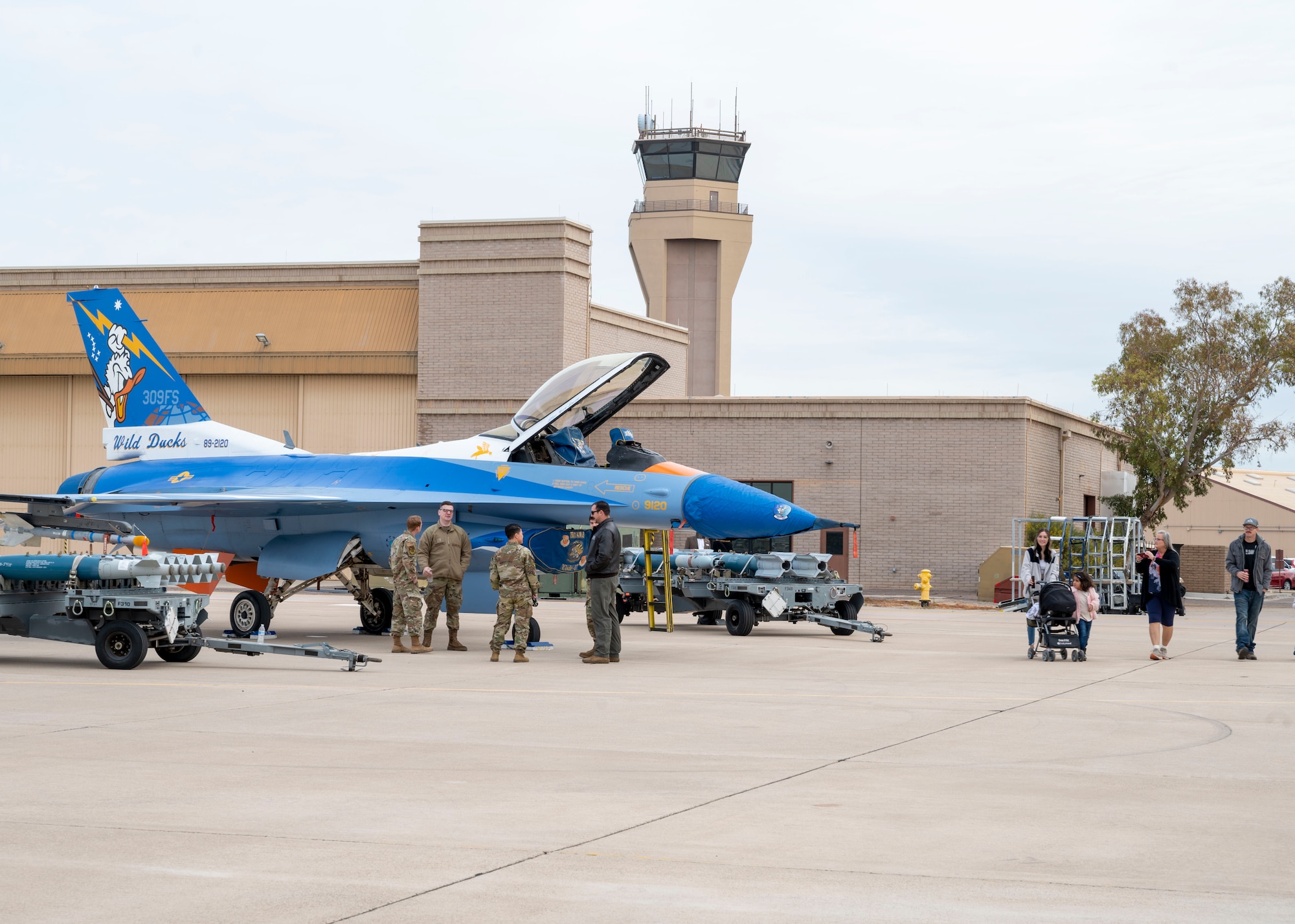 An F-16 Fighting Falcon assigned to the 309th Fighter Squadron sits on display at the 56th Operations and Maintenance Group Open House, Dec. 2, 2022, at Luke Air Force Base, Arizona.