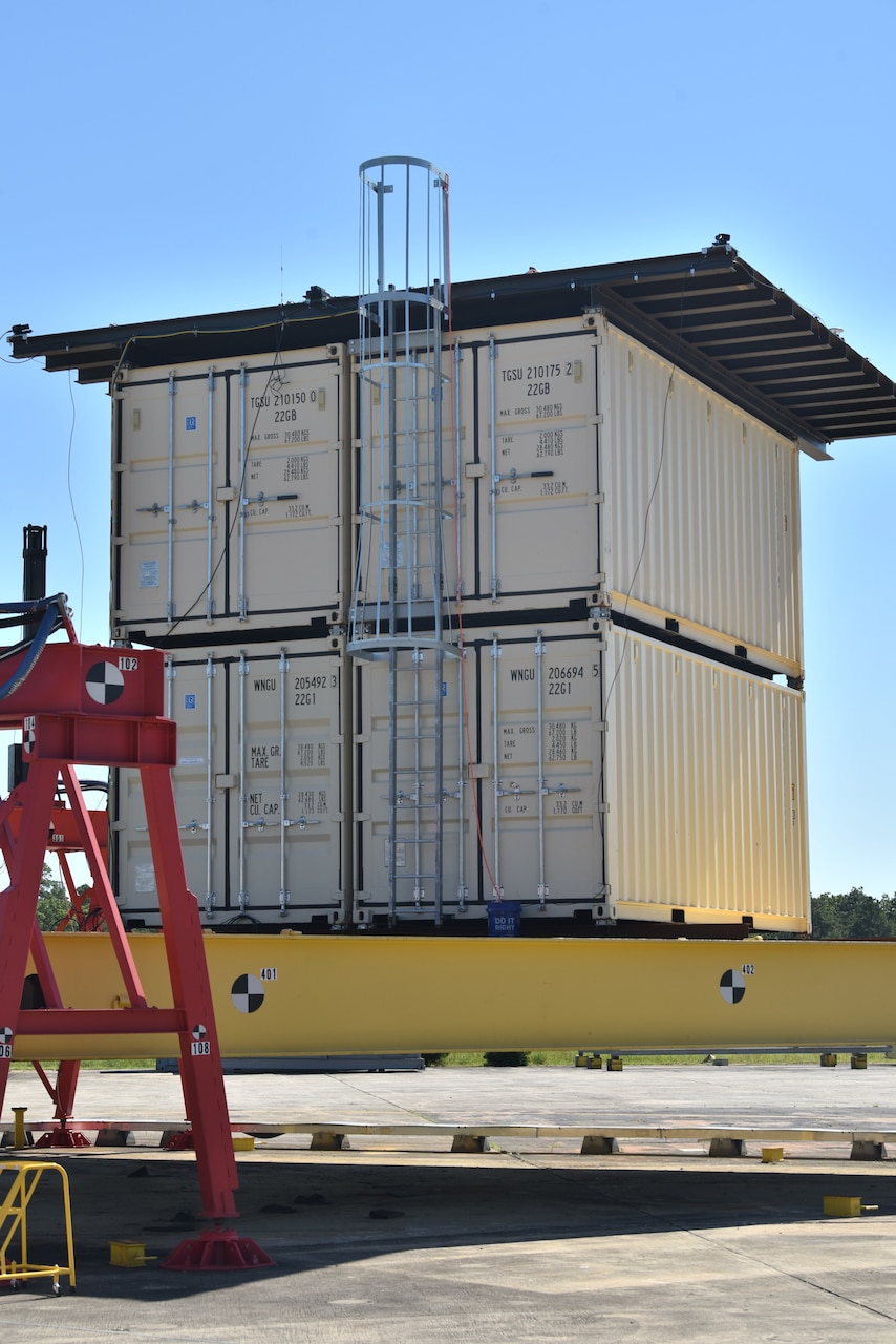 Ship Motion Platform with its UAV landing superstructure at Naval Air Warfare Center Aircraft Division Lakehurst, New Jersey.