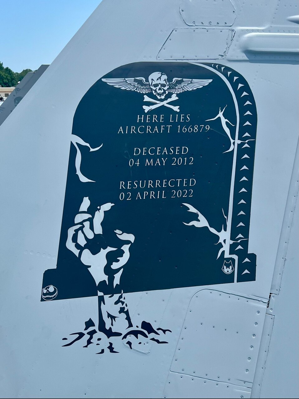 The current design on 205’s inboard vertical stab commemorating the accomplishment of bringing the aircraft back into service.