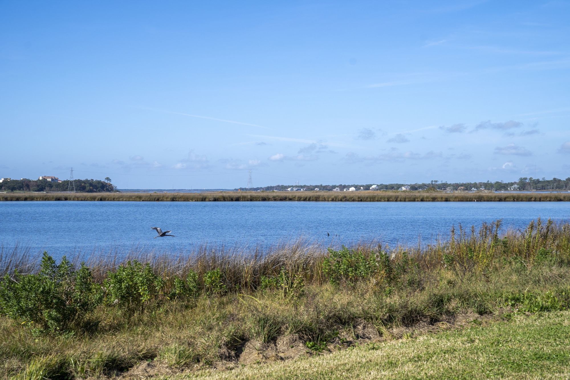 The shoreline adjacent to Keesler Air Force Base is a part of the National Coast Resilience Fund project to construct a 2.5 mile living shoreline on the Biloxi Back Bay, Dec. 7, 2022. A living shoreline is a protected and stabilized shoreline made of natural materials such as plants, sand or rock. (U.S. Air Force photo by Senior Airman Kimberly L. Mueller)