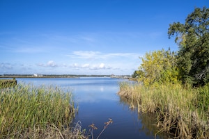 The shoreline adjacent to Keesler Air Force Base is a part of the National Coast Resilience Fund project to construct a 2.5 mile living shoreline on the Biloxi Back Bay, Dec. 7, 2022. A living shoreline is a protected and stabilized shoreline made of natural materials such as plants, sand or rock. (U.S. Air Force photo by Senior Airman Kimberly L. Mueller)