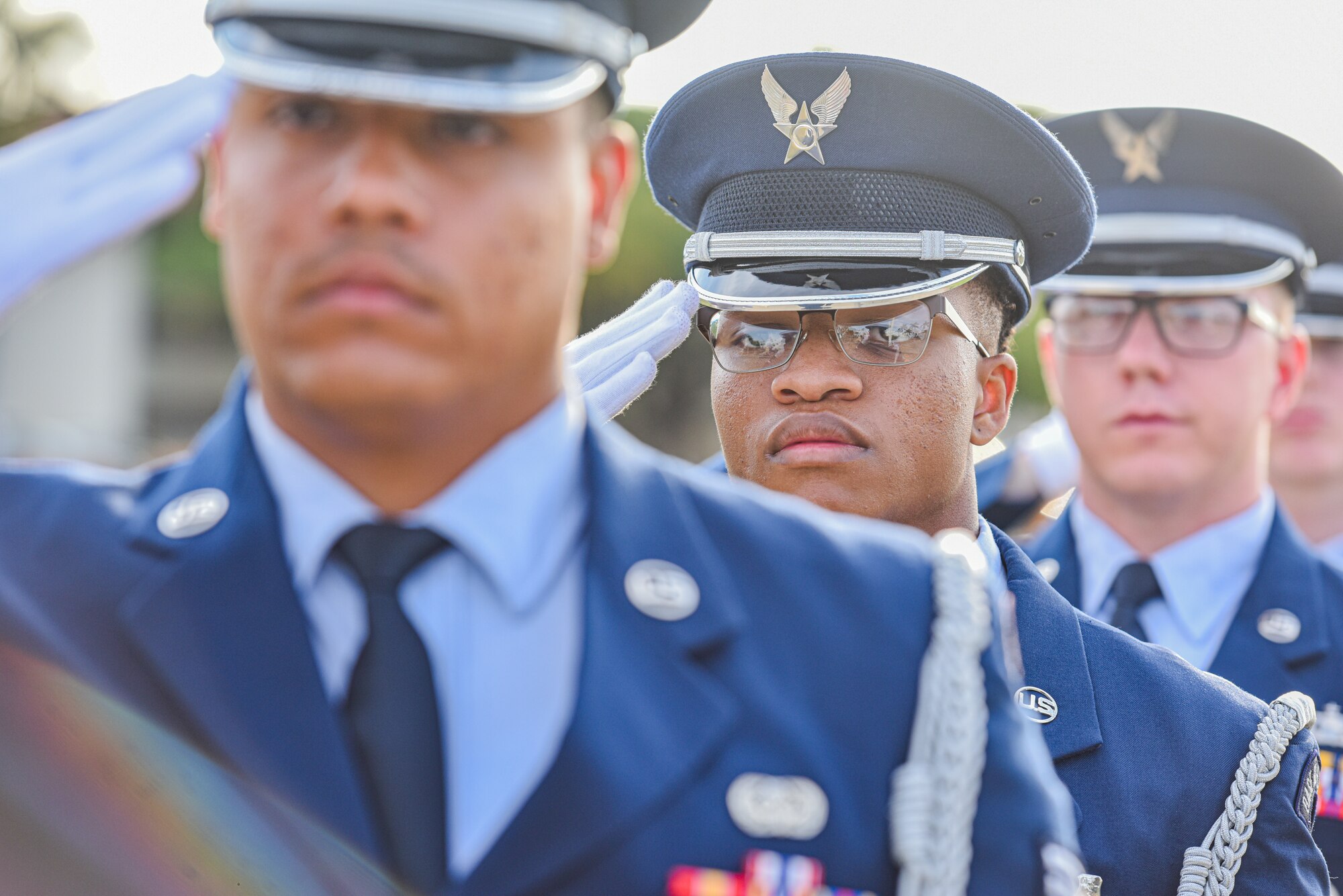 A member of the Joint Base Pearl Harbor-Hickam Honor Guard performs ceremonial duties at Joint Base Pearl Harbor-Hickam, Hawaii, Dec. 7, 2022. Service members past and present, friends and family came together to remember the 81st anniversary of the attacks on Hickam Field and to honor the 189 service members that died and 303 wounded (U.S. Air Force Photo by Tech. Sgt. Anthony Nelson Jr.)