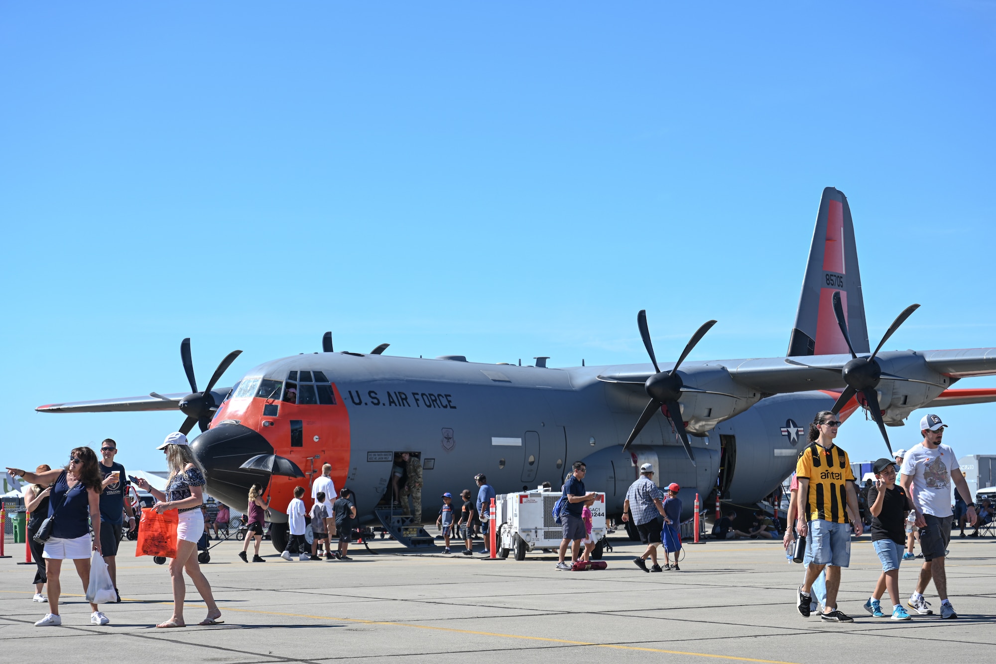 C-130J is placed as a static display in an airshow.