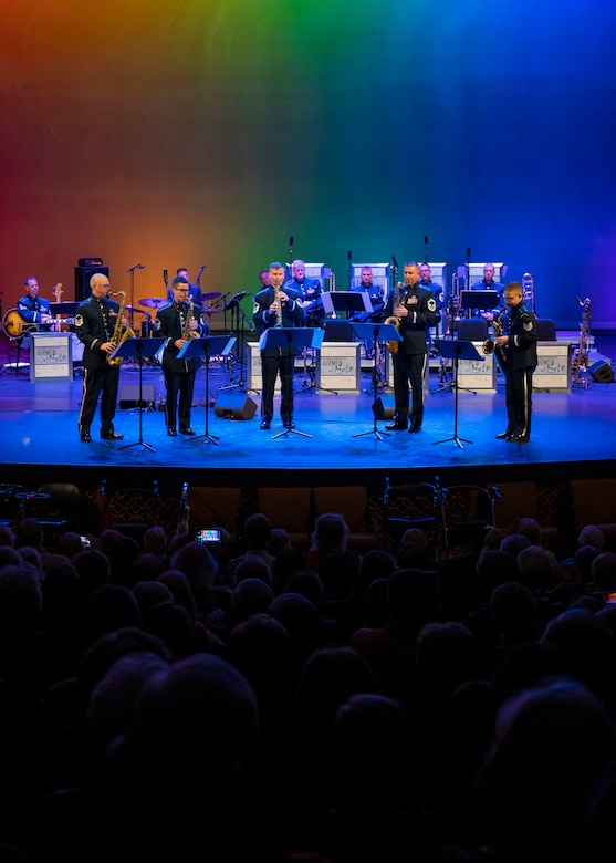 The United States Air Force Band’s Airmen of Note perform for over 1500 audience members at the Chandler Center for the Arts in Chandler, Arizona, Nov. 11, 2022. The Airmen of Note’s mission is to honor those who have served, inspire American citizens to heightened patriotism and service, and connect with the global community on behalf of the U.S. Air Force and the United States. (U.S. Air Force photo by Airman Bill Guilliam)