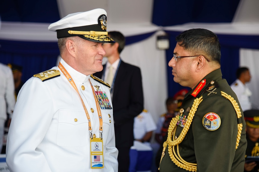 Adm. Samuel Paparo, Commander, U.S. Pacific Fleet, greets Chiefs of Navy and heads of delegations during the International Fleet Review (IFR).