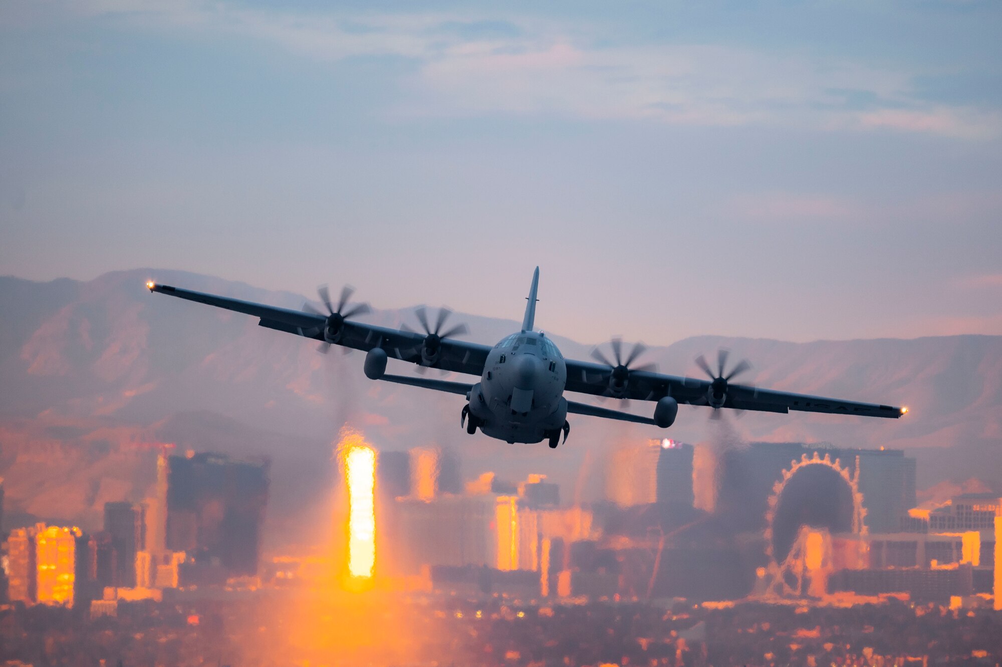 C-130J plane with Vegas skyline